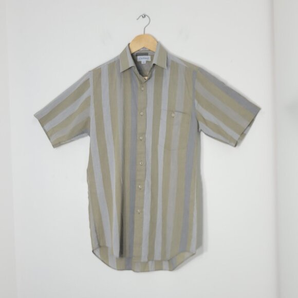 Cacharel Green Gray Striped Cotton Blend Collared Button Down Short Sleeves Sz S - Picture 1 of 9